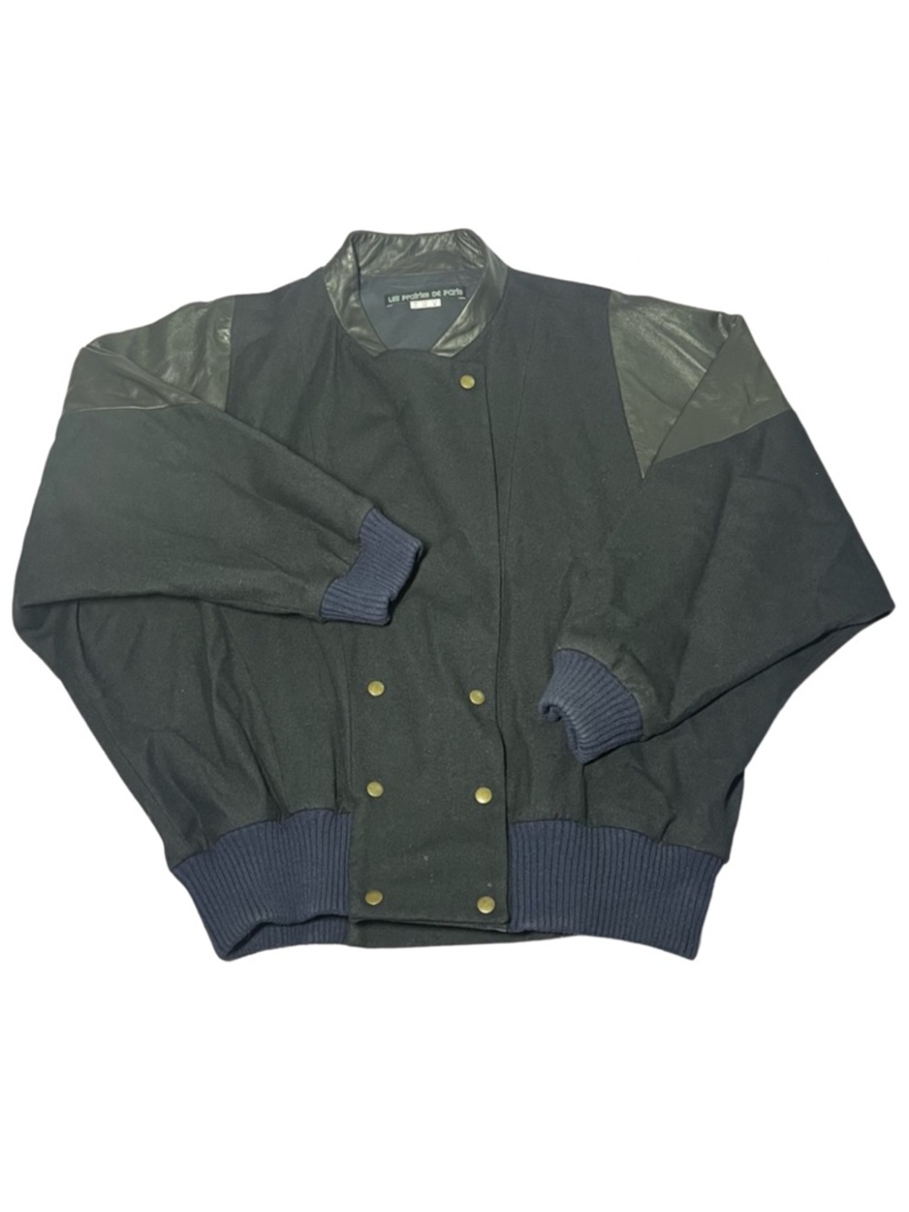 Les Prairies De Paris Size 8 Virgin Wool Patchwork Bomber Oversized Jacket Coat